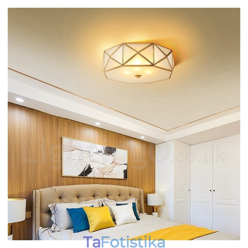 Φωτιστικό οροφής ρουστίκ Lodge Nordic Style από καθαρό ορείχαλκο με γυάλινη σκιά