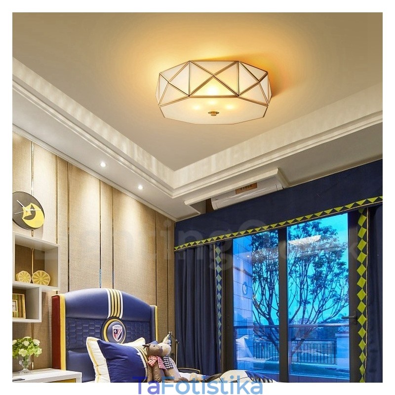 Φωτιστικό οροφής ρουστίκ Lodge Nordic Style από καθαρό ορείχαλκο με γυάλινη σκιά