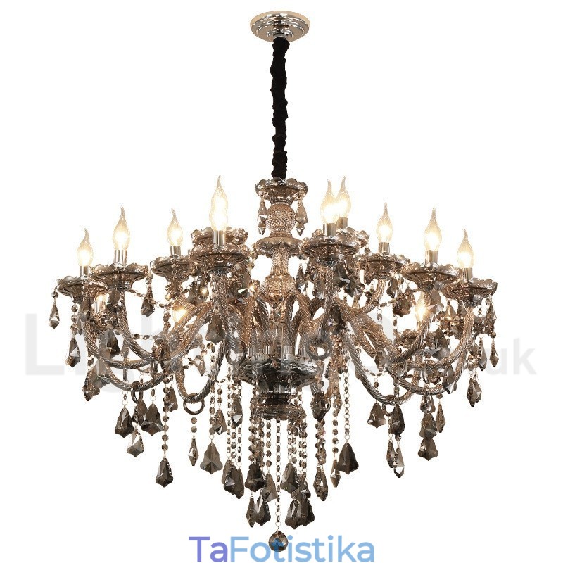 Μεγάλος πολυέλαιος 18 Lights Retro Grey Color K9 Crystal Candle Large Chandelier