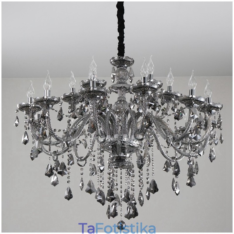 Μεγάλος πολυέλαιος 18 Lights Retro Grey Color K9 Crystal Candle Large Chandelier