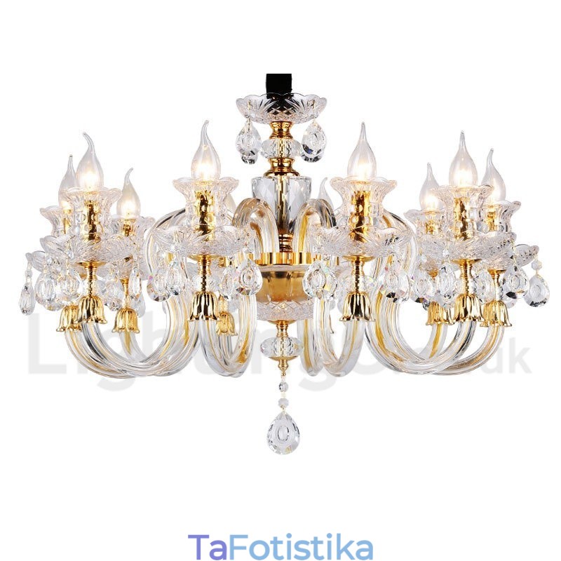 Πολυέλαιος Ρετρό Χρυσό Χρώμα Κ9 Clear Crystal Κερί