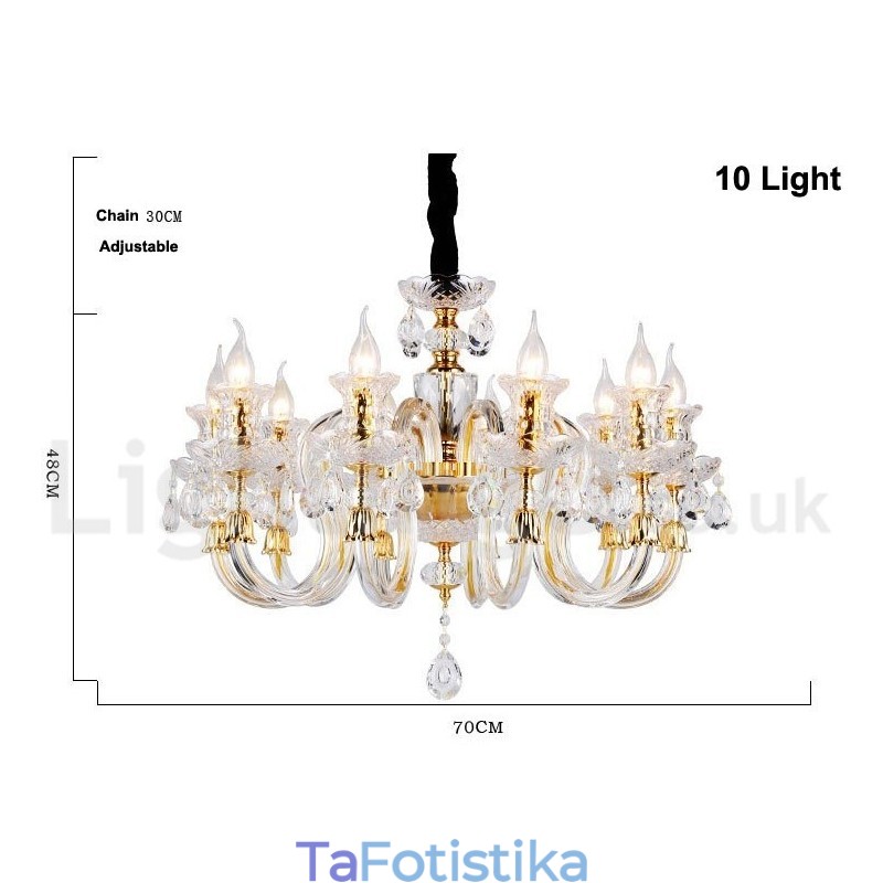 Πολυέλαιος Ρετρό Χρυσό Χρώμα Κ9 Clear Crystal Κερί
