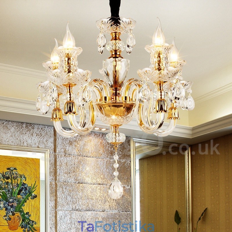Πολυέλαιος Ρετρό Χρυσό Χρώμα Κ9 Clear Crystal Κερί