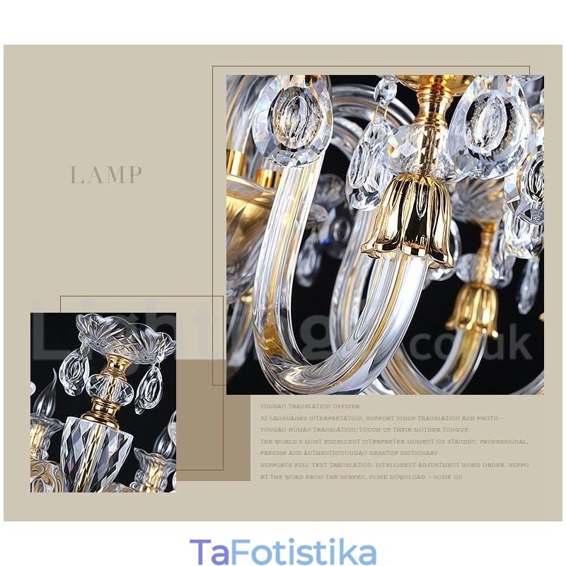 Πολυέλαιος Ρετρό Χρυσό Χρώμα Κ9 Clear Crystal Κερί