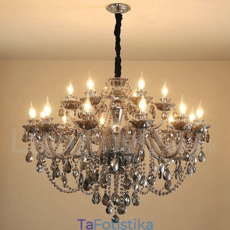 Μεγάλος πολυέλαιος 18 Lights Retro Grey Color K9 Crystal Candle Large Chandelier
