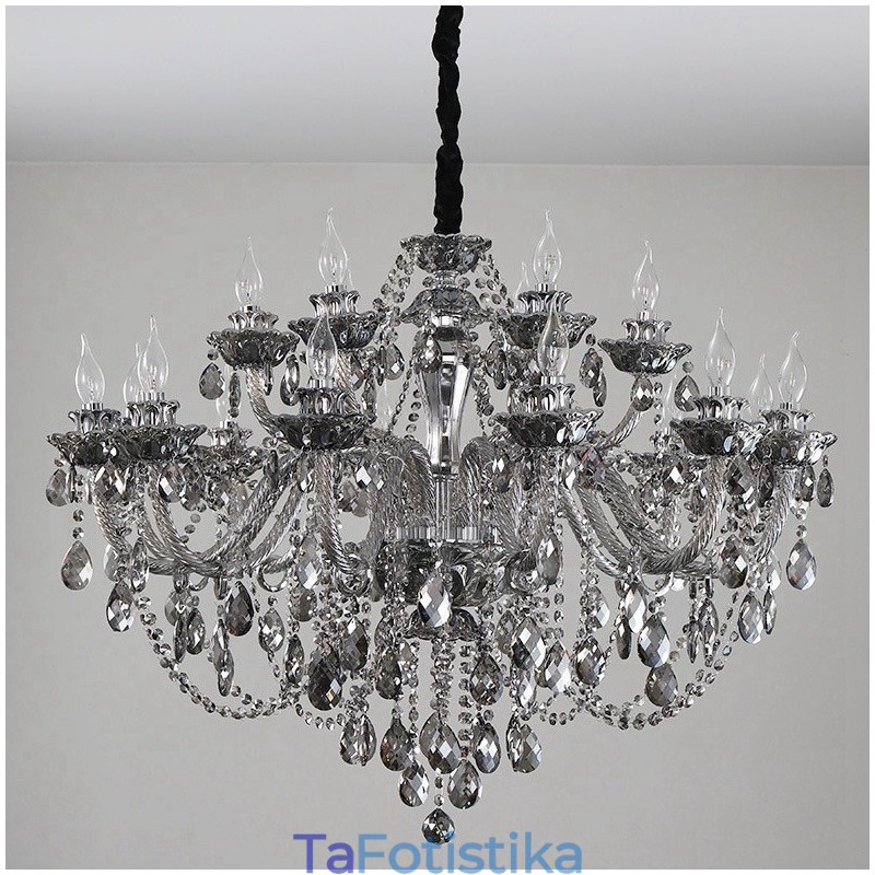 Μεγάλος πολυέλαιος 18 Lights Retro Grey Color K9 Crystal Candle Large Chandelier