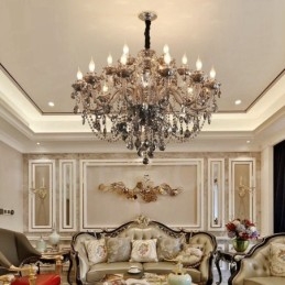 Μεγάλος πολυέλαιος 18 Lights Retro Grey Color K9 Crystal Candle Large Chandelier