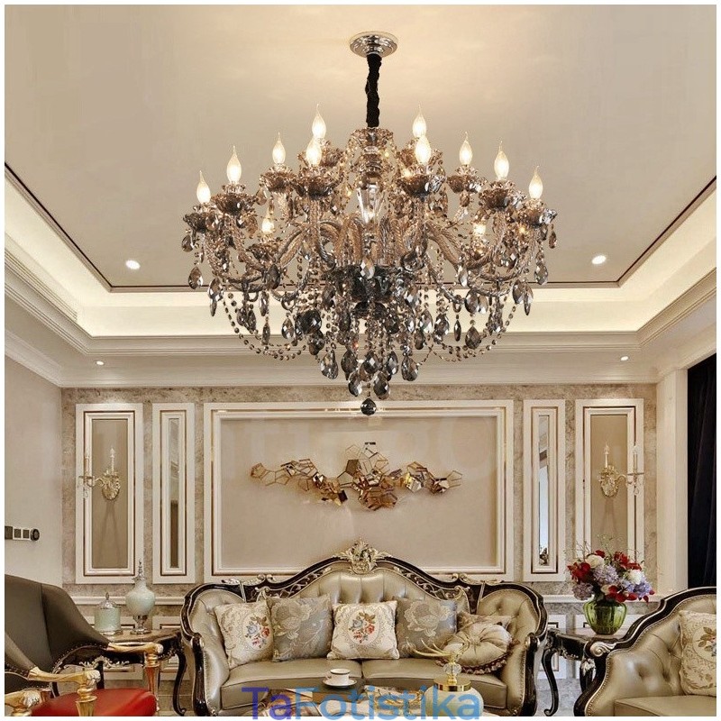 Μεγάλος πολυέλαιος 18 Lights Retro Grey Color K9 Crystal Candle Large Chandelier