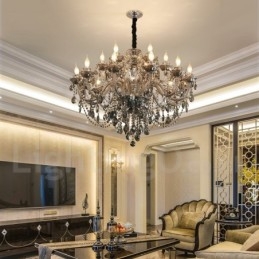 Μεγάλος πολυέλαιος 18 Lights Retro Grey Color K9 Crystal Candle Large Chandelier