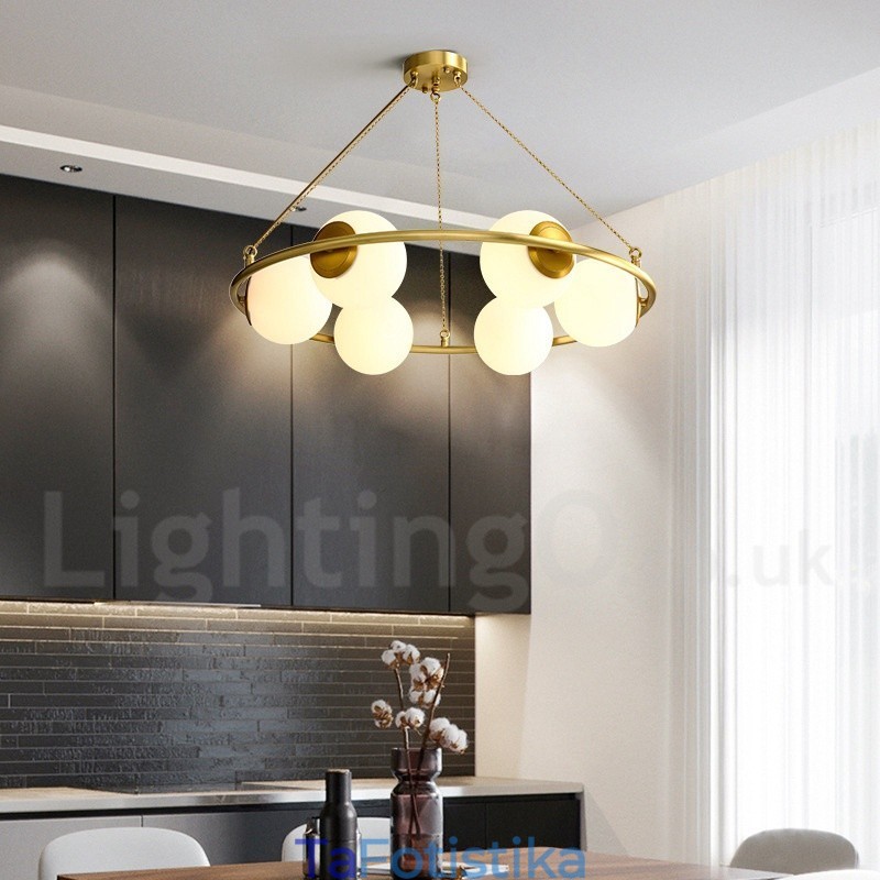 Στρογγυλός πολυέλαιος Ρουστίκ Lodge σε στυλ Pure Brass Bean με λευκές αποχρώσεις