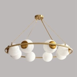 Στρογγυλός πολυέλαιος Ρουστίκ Lodge σε στυλ Pure Brass Bean με λευκές αποχρώσεις