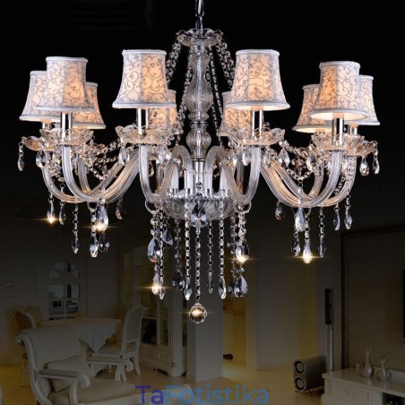 Clear Candle Large K9 Crystal Chandelier with Shades Clear Candle Large K9 Crystal Chandelier with Shades