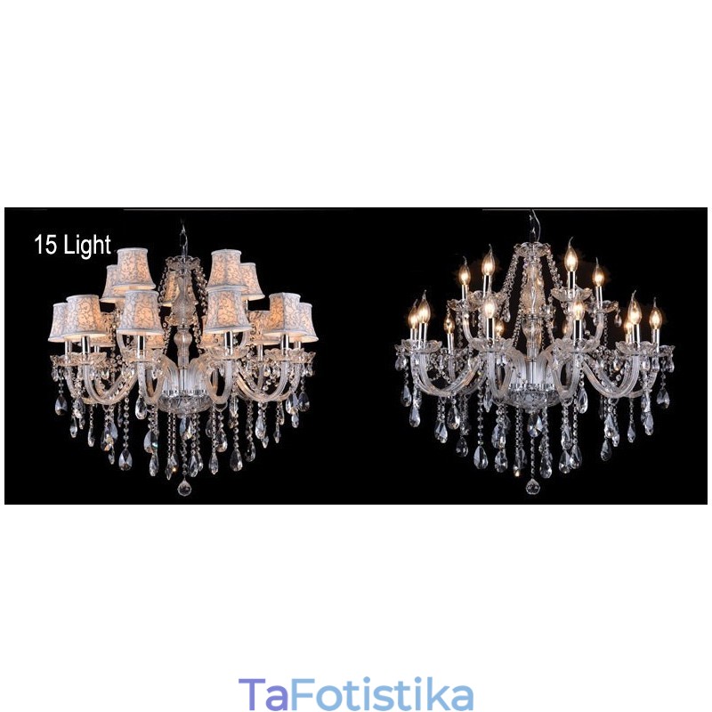 Clear Candle Large K9 Crystal Chandelier with Shades
