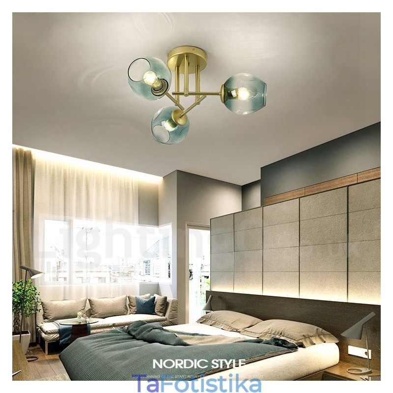 Πολυέλαιος από ανοξείδωτο ατσάλι 3 Light Rustic Lodge με διαφανείς ή μπλε αποχρώσεις από γυαλί