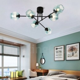 Πολυέλαιος 6 Light Rustic Lodge από ανοξείδωτο ατσάλι με διαφανείς ή μπλε αποχρώσεις από γυαλί