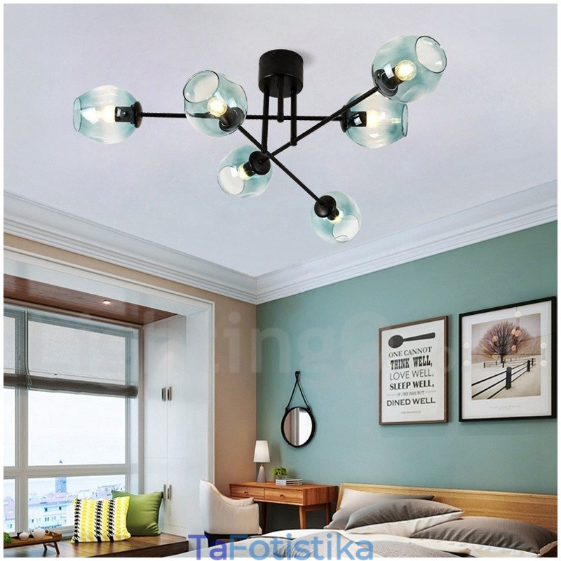 Πολυέλαιος 6 Light Rustic Lodge από ανοξείδωτο ατσάλι με διαφανείς ή μπλε αποχρώσεις από γυαλί