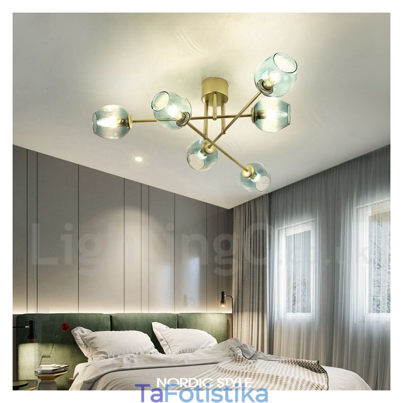 Πολυέλαιος 6 Light Rustic Lodge από ανοξείδωτο ατσάλι με διαφανείς ή μπλε αποχρώσεις από γυαλί
