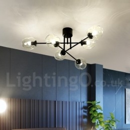 Πολυέλαιος 6 Light Rustic Lodge από ανοξείδωτο ατσάλι με διαφανείς ή μπλε αποχρώσεις από γυαλί
