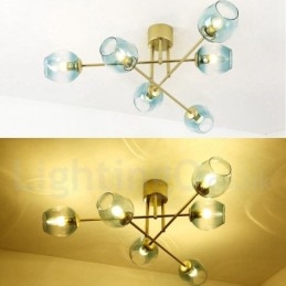 Πολυέλαιος 6 Light Rustic Lodge από ανοξείδωτο ατσάλι με διαφανείς ή μπλε αποχρώσεις από γυαλί