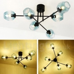 Πολυέλαιος 6 Light Rustic Lodge από ανοξείδωτο ατσάλι με διαφανείς ή μπλε αποχρώσεις από γυαλί