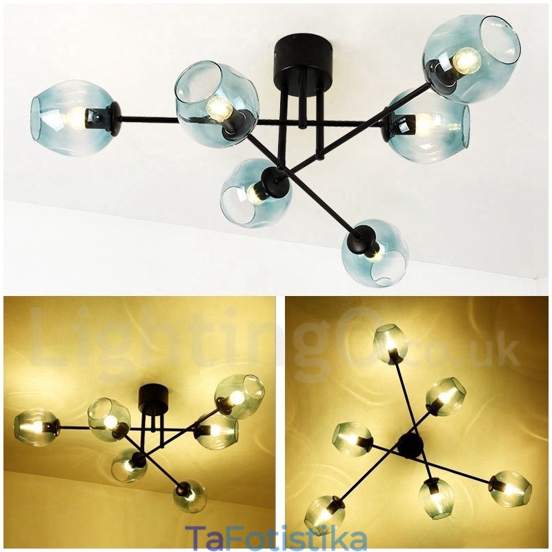 Πολυέλαιος 6 Light Rustic Lodge από ανοξείδωτο ατσάλι με διαφανείς ή μπλε αποχρώσεις από γυαλί