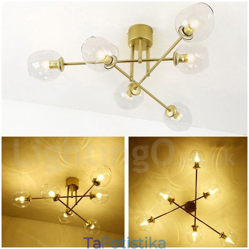 Πολυέλαιος 6 Light Rustic Lodge από ανοξείδωτο ατσάλι με διαφανείς ή μπλε αποχρώσεις από γυαλί