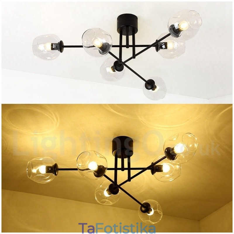 Πολυέλαιος 6 Light Rustic Lodge από ανοξείδωτο ατσάλι με διαφανείς ή μπλε αποχρώσεις από γυαλί