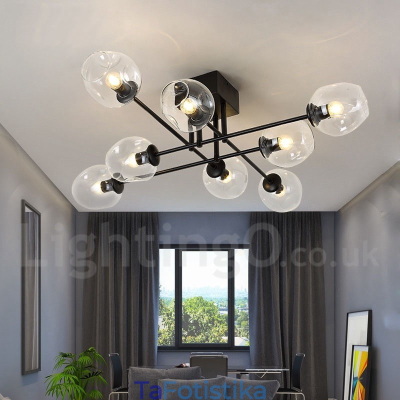 Πολυέλαιος 8 Light Rustic Lodge από ανοξείδωτο ατσάλι με διαφανείς ή μπλε αποχρώσεις από γυαλί