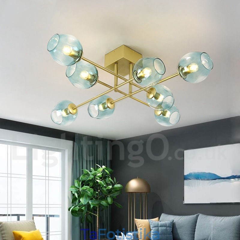 Πολυέλαιος 8 Light Rustic Lodge από ανοξείδωτο ατσάλι με διαφανείς ή μπλε αποχρώσεις από γυαλί