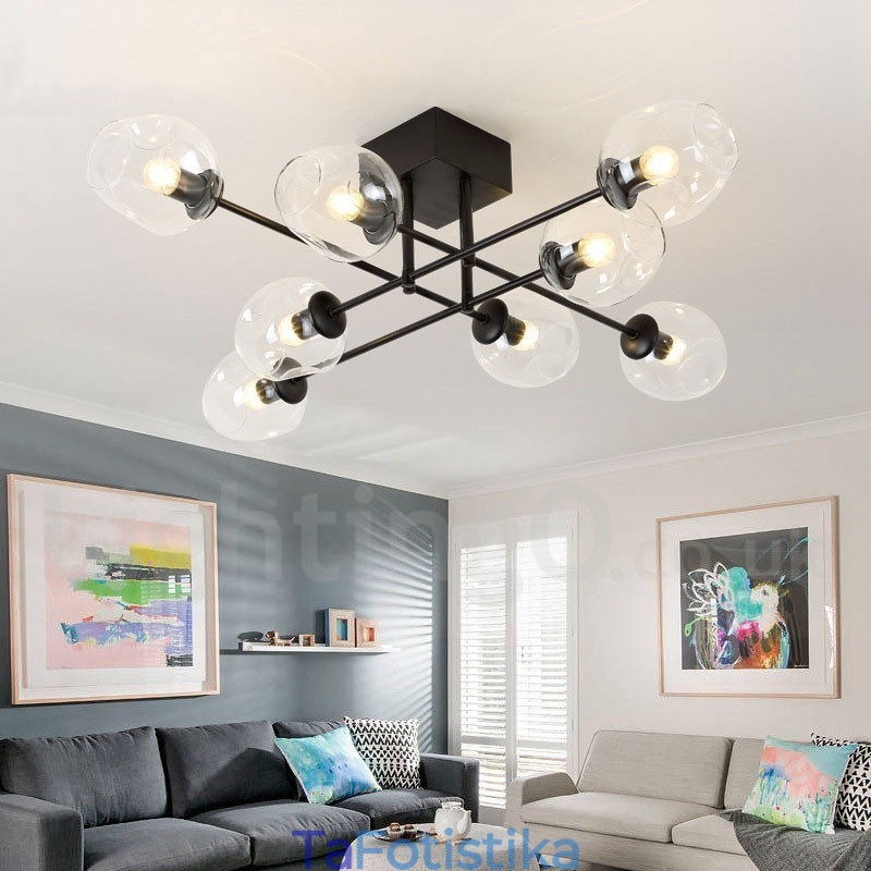 Πολυέλαιος 8 Light Rustic Lodge από ανοξείδωτο ατσάλι με διαφανείς ή μπλε αποχρώσεις από γυαλί