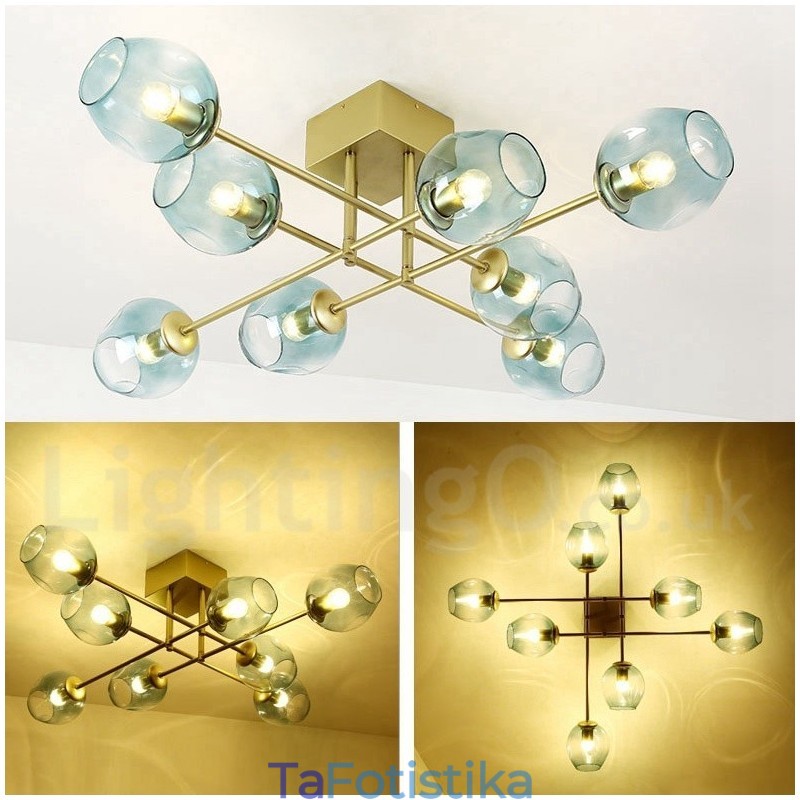 Πολυέλαιος 8 Light Rustic Lodge από ανοξείδωτο ατσάλι με διαφανείς ή μπλε αποχρώσεις από γυαλί