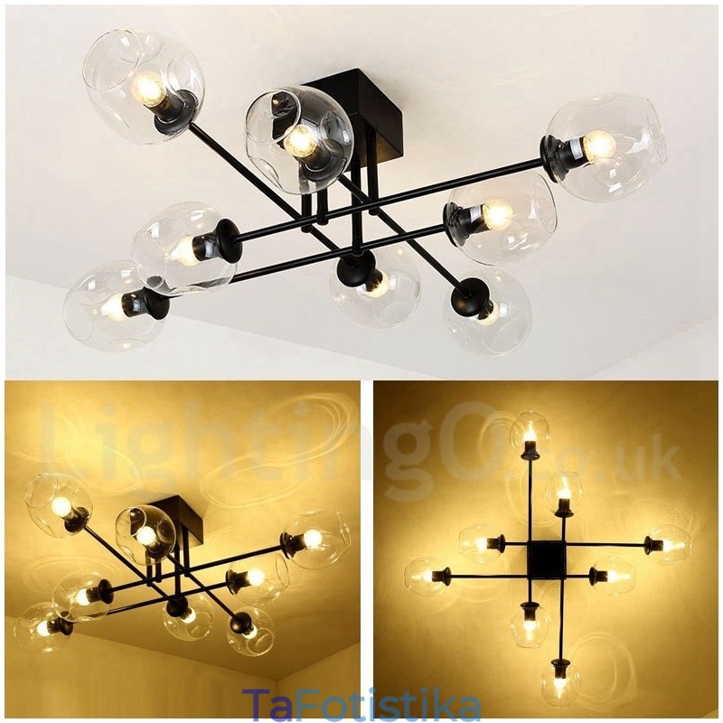 Πολυέλαιος 8 Light Rustic Lodge από ανοξείδωτο ατσάλι με διαφανείς ή μπλε αποχρώσεις από γυαλί