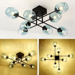 Πολυέλαιος 8 Light Rustic Lodge από ανοξείδωτο ατσάλι με διαφανείς ή μπλε αποχρώσεις από γυαλί