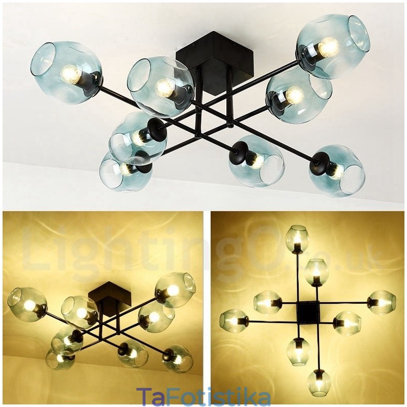 Πολυέλαιος 8 Light Rustic Lodge από ανοξείδωτο ατσάλι με διαφανείς ή μπλε αποχρώσεις από γυαλί