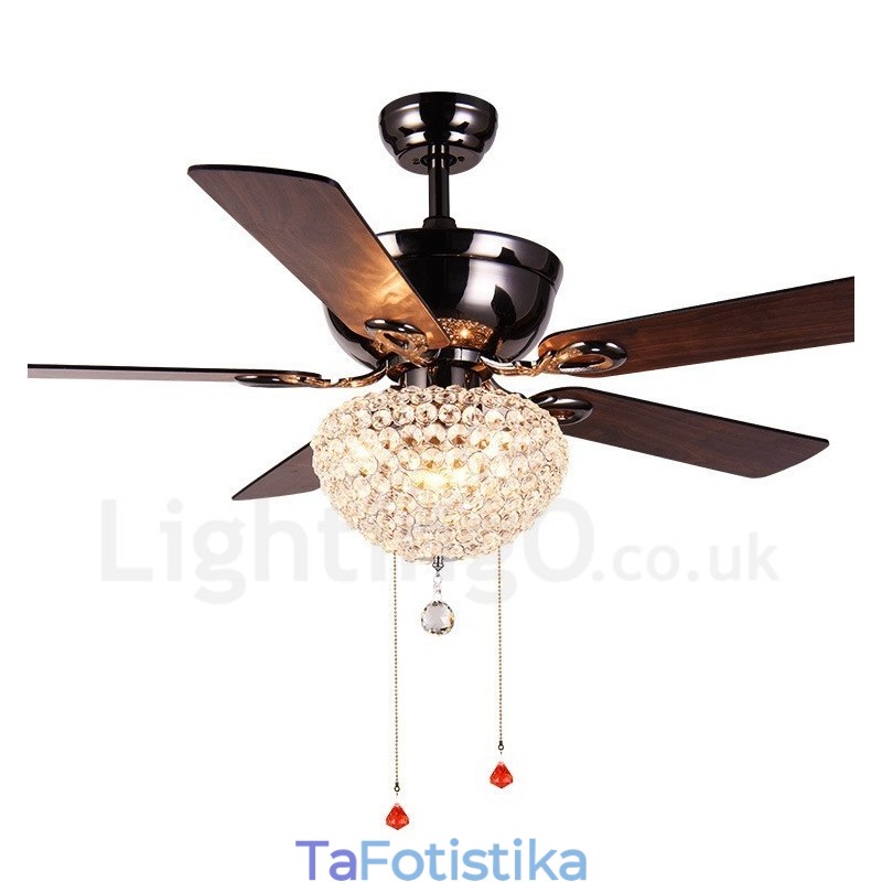 132 CM (52") Φωτιστικό ανεμιστήρα οροφής με τηλεχειριστήριο ρετρό ξύλου αμερικανικού στιλ με μοτέρ καθαρού χαλκού Crystal Shade Mute