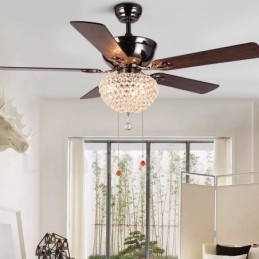 132 CM (52") Φωτιστικό ανεμιστήρα οροφής με τηλεχειριστήριο ρετρό ξύλου αμερικανικού στιλ με μοτέρ καθαρού χαλκού Crystal Shade Mute