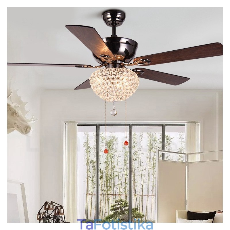 132 CM (52") Φωτιστικό ανεμιστήρα οροφής με τηλεχειριστήριο ρετρό ξύλου αμερικανικού στιλ με μοτέρ καθαρού χαλκού Crystal Shade Mute