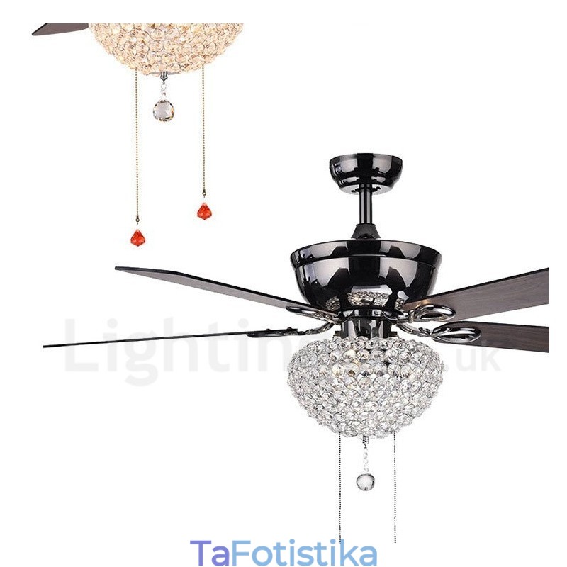 132 CM (52") Φωτιστικό ανεμιστήρα οροφής με τηλεχειριστήριο ρετρό ξύλου αμερικανικού στιλ με μοτέρ καθαρού χαλκού Crystal Shade Mute