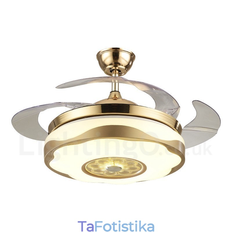 108CM (42") 91CM(36") Μοντέρνο Σύγχρονο Τηλεχειριστήριο Χρυσό Χρώμα Φωτιστικό Ανεμιστήρας Οροφής με Ακρυλικό Μοτέρ Σιγής Χαλκού