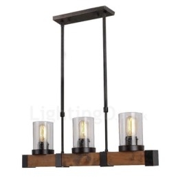 3 Light Vintage Ξύλινος Πολυέλαιος Industrial Wind Loft Wood Γραμμικό κρεμαστό φωτιστικό
