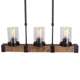 3 Light Vintage Ξύλινος Πολυέλαιος Industrial Wind Loft Wood Γραμμικό κρεμαστό φωτιστικό