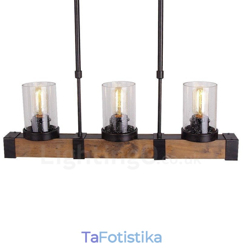 3 Light Vintage Ξύλινος Πολυέλαιος Industrial Wind Loft Wood Γραμμικό κρεμαστό φωτιστικό