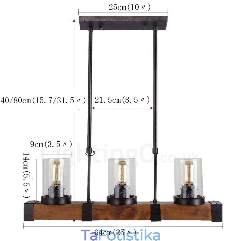 3 Light Vintage Ξύλινος Πολυέλαιος Industrial Wind Loft Wood Γραμμικό κρεμαστό φωτιστικό