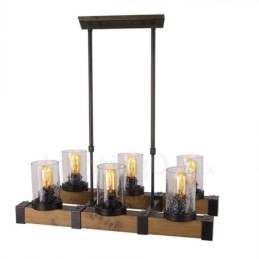 6 Light Vintage Ξύλινος Πολυέλαιος Industrial Wind Loft Wood Γραμμικό κρεμαστό φωτιστικό