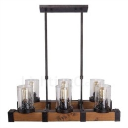 6 Light Vintage Ξύλινος Πολυέλαιος Industrial Wind Loft Wood Γραμμικό κρεμαστό φωτιστικό