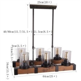 6 Light Vintage Ξύλινος Πολυέλαιος Industrial Wind Loft Wood Γραμμικό κρεμαστό φωτιστικό
