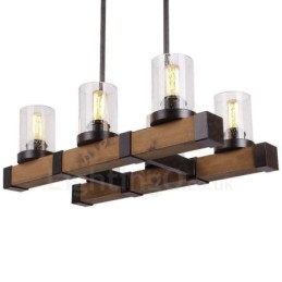 6 Light Vintage Ξύλινος Πολυέλαιος Industrial Wind Loft Wood Γραμμικό κρεμαστό φωτιστικό