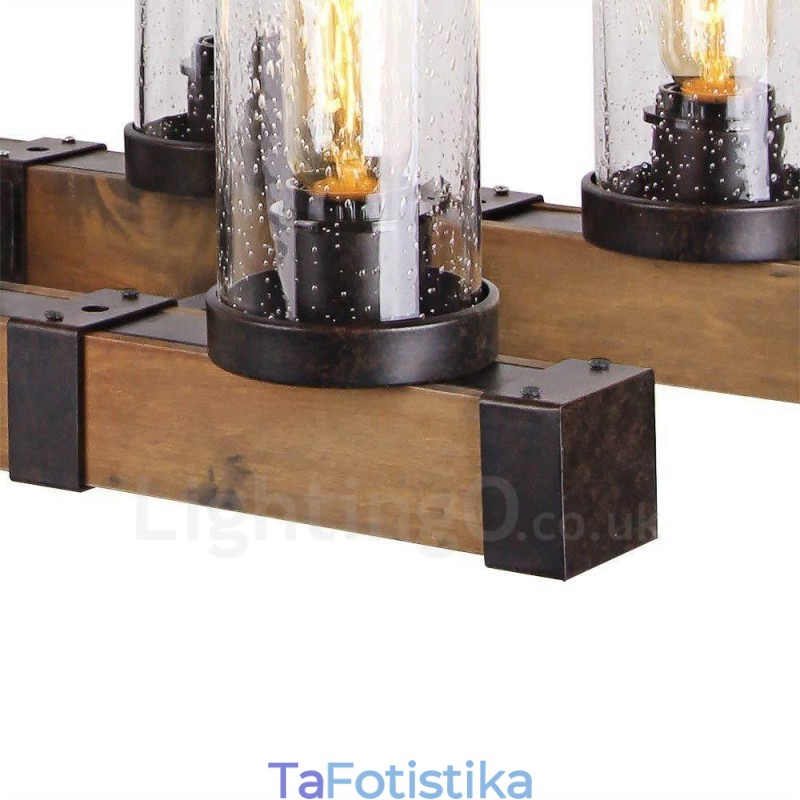6 Light Vintage Ξύλινος Πολυέλαιος Industrial Wind Loft Wood Γραμμικό κρεμαστό φωτιστικό