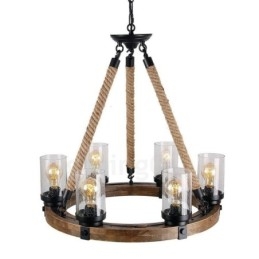 6 Light Ring Vintage Ξύλινος Πολυέλαιος Industrial Wind Loft Wood Γραμμικό κρεμαστό φωτιστικό