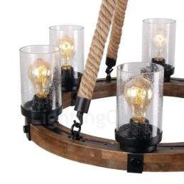 6 Light Ring Vintage Ξύλινος Πολυέλαιος Industrial Wind Loft Wood Γραμμικό κρεμαστό φωτιστικό